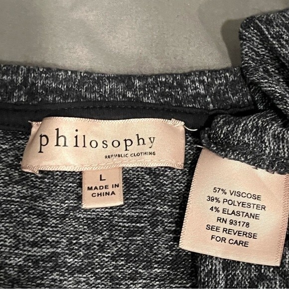 Philosophy Charcoal Heather Grey Marled Knit 3/4 Sleeve Top Oversized Pocket - Picture 4 of 4